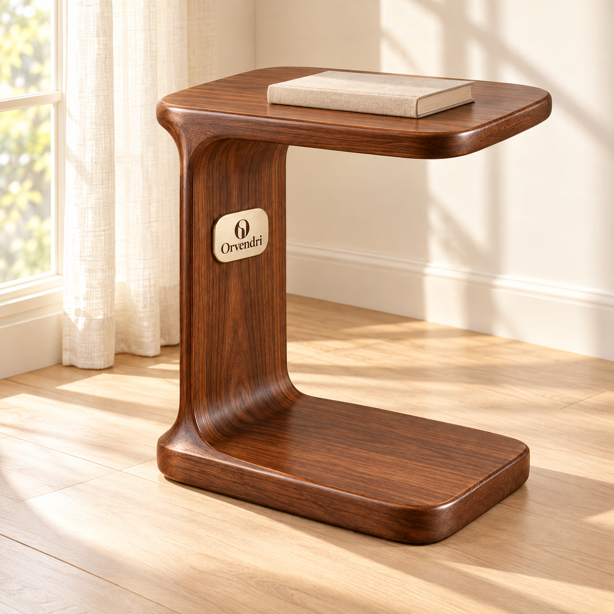 Orvendri Smart Spaces C-Shaped Side Table — Walnut Finish