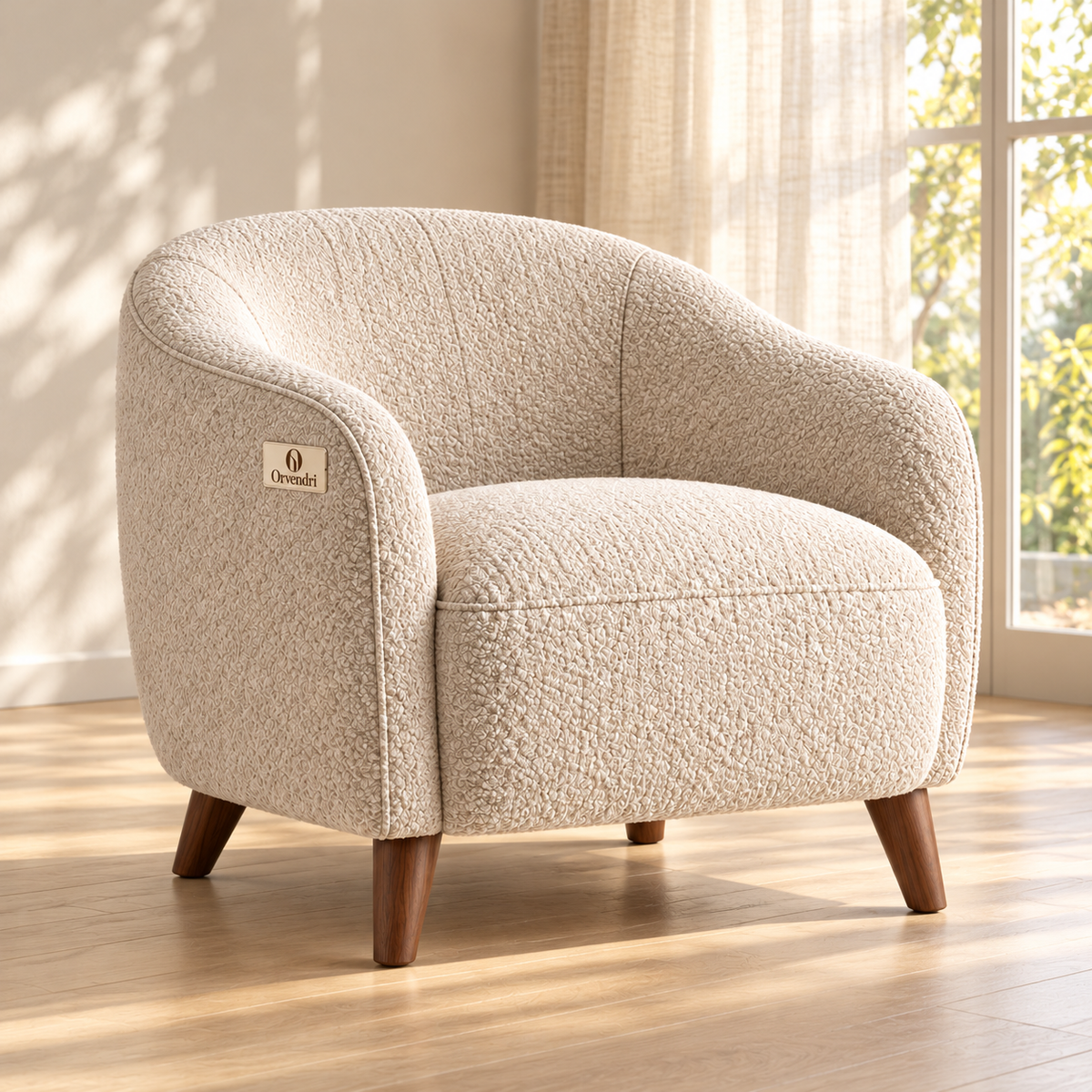 Orvendri Soft Living Curved Bouclé Accent Chair in Warm Ivory