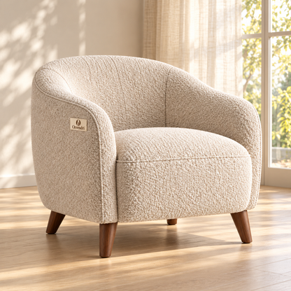 Orvendri Soft Living Curved Bouclé Accent Chair in Warm Ivory