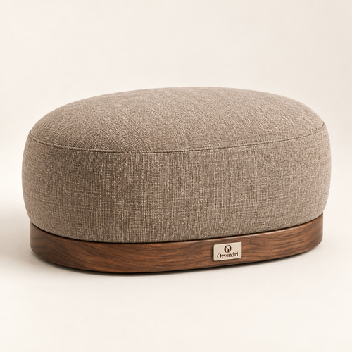 Orvendri Soft Living Oval Upholstered Ottoman in Warm Taupe