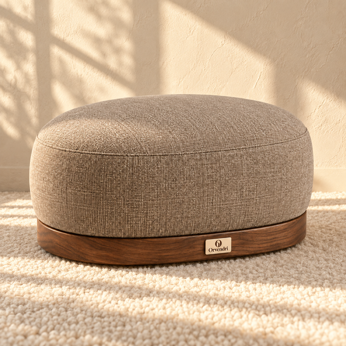 Orvendri Soft Living Oval Upholstered Ottoman in Warm Taupe