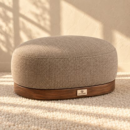 Orvendri Soft Living Oval Upholstered Ottoman in Warm Taupe