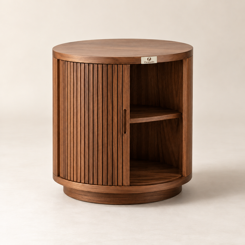 Orvendri Soft Living Round Storage Side Table with Tambour Door