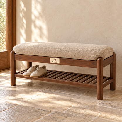 Orvendri Soft Living Upholstered Entryway Bench with Shoe Shelf