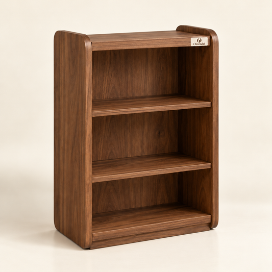 Orvendri Soft Living Rounded Three-Tier Bookcase in Walnut Finish