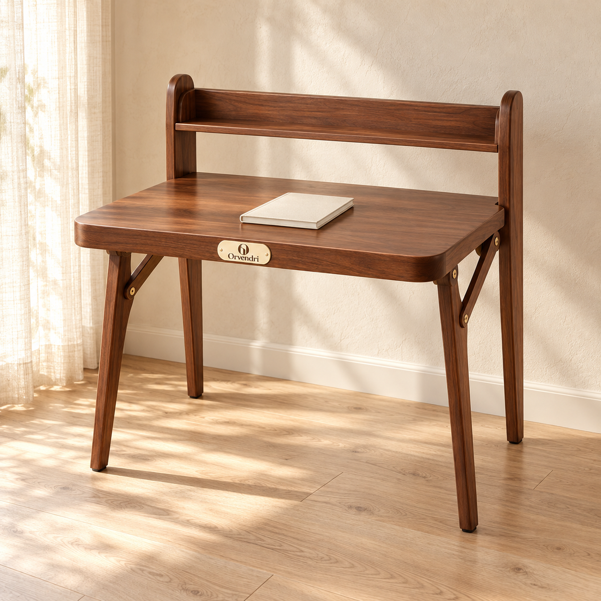 Orvendri Smart Spaces Folding Writing Desk with Shelf — Walnut Finish